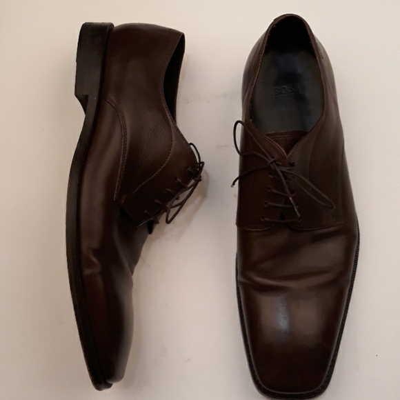 HUGO BOSS Dark Brown Leather Lace Up Sz 9.5‎ Mens Dress Shoes - Picture 1 of 8
